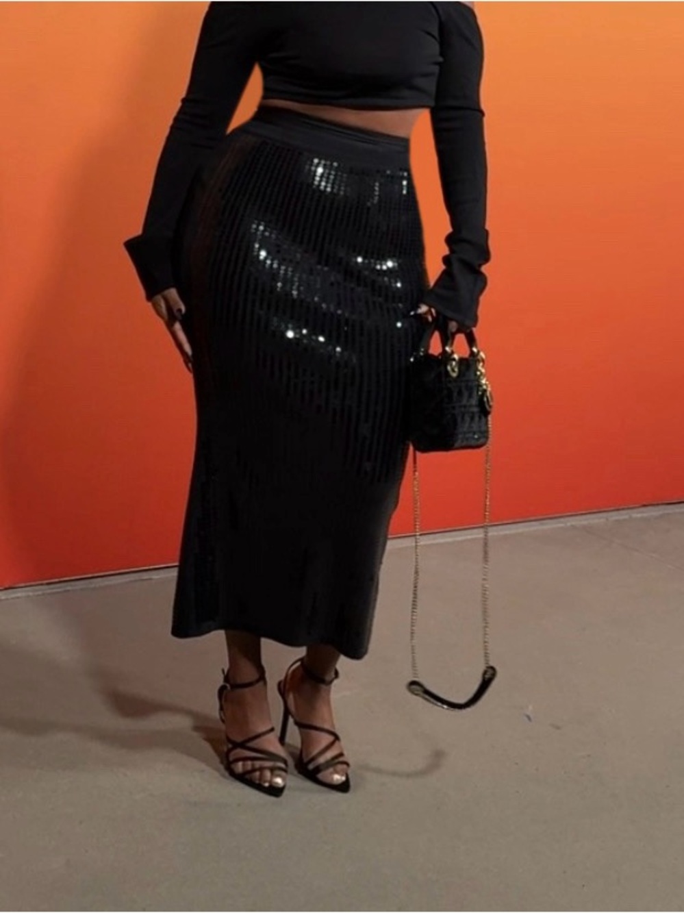 Hanifa Midi Black Sequin Skirt